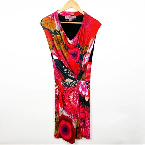 desigual azucena dress floral abstract ruched size large - Picture 2 of 7